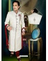 Men's Brocade Fabric White Color Sherwani