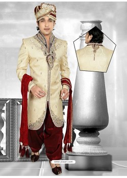 Men's Brocade Fabric Brown Color Sherwani