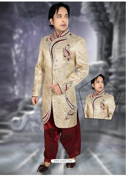 Astonishing Brown Brocade Sherwani