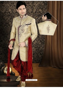 Scintillating Brocade Brown Sherwani