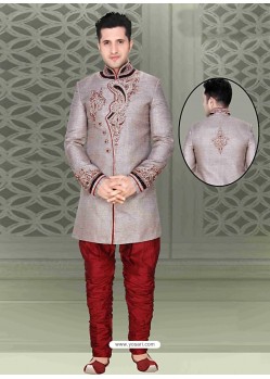 Awesome Brocade Grey Sherwani