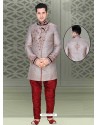 Awesome Brocade Grey Sherwani