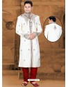 Eye-catching White Brocade Sherwani