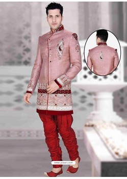 Flattering Brocade Pink Sherwani