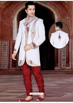 Incredible White Brocade Sherwani