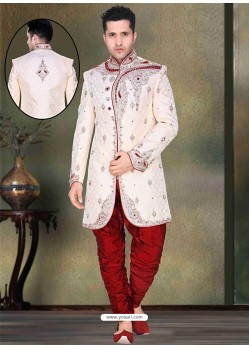 Classy White Brocade Sherwani