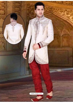 Incredible White Brocade Sherwani