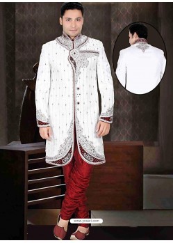 Incredible White Brocade Sherwani