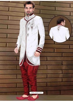 Classy Brocade White Sherwani