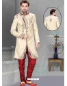 Scintillating Beige Brocade Sherwani