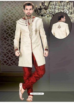 Charming Beige Brocade Sherwani