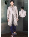 Groovy Brocade Silver Sherwani