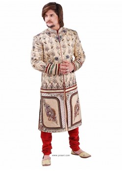 Striking Beige Churidar Sherwani For Groom