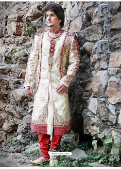 Astonishing Beige Churidar Sherwani For Groom