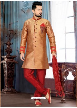 Scintillating Brown Ghicha Silk Sherwani