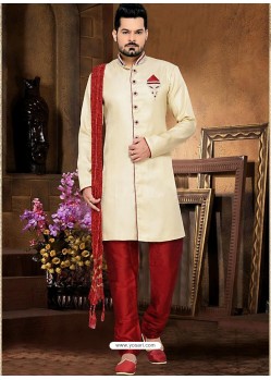 Astonishing Cream Jacquard Sherwani