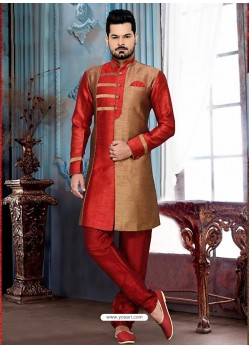 Awesome Red Silk Sherwani