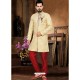 Cream Jacquard Party Wear Sherwani