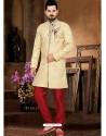 Cream Jacquard Party Wear Sherwani