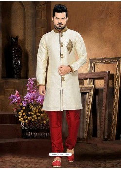 Men's Art Silk Cream Sherwani