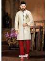 Men's Art Silk Cream Sherwani