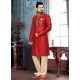 Scintillating Red Jacquard Sherwani