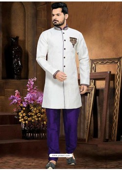 Groovy White Jacquard Sherwani