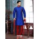 Glossy Blue Art Silk Sherwani