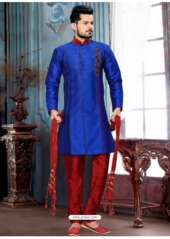 Glossy Blue Art Silk Sherwani