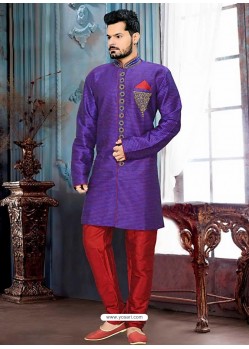 Ethnic-look Purple Art Silk Sherwani