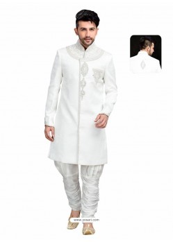 Festive White Jacquard Sherwani