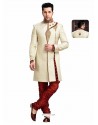 Charming Cream Jute Silk Sherwani