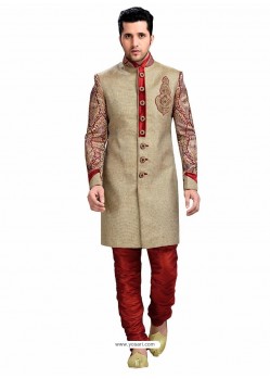 Demure Brown Jute Silk Sherwani