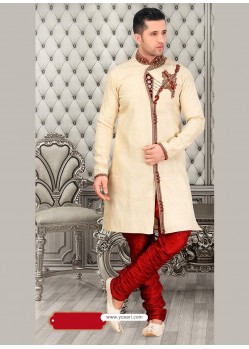 Scintillating Cream Jacquard Sherwani