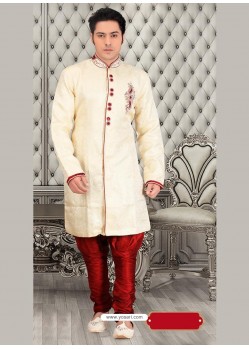 Sizzling Cream Jacquard Sherwani