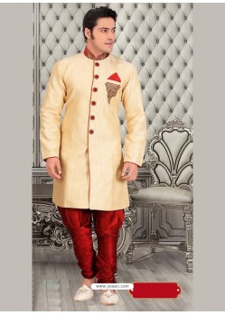 Charming Cream Dupion Raw Silk Sherwani