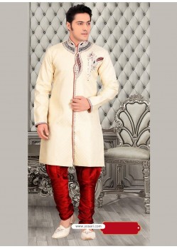 Stunning Cream Jaquard Sherwani