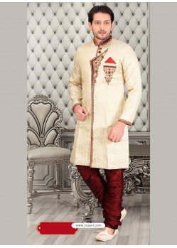 Demure Cream Party Wear Sherwani