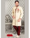 Demure Cream Party Wear Sherwani