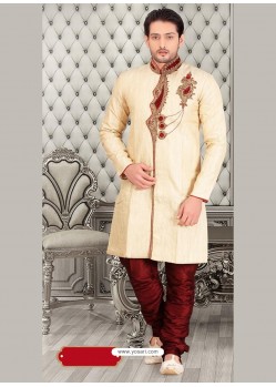 Groovy Cream Jute Silk Sherwani