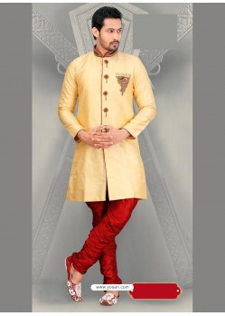 Everlasting Cream Dupion Raw Silk Sherwani