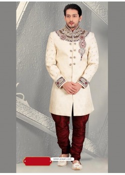 Sizzling Cream Jacquard Sherwani