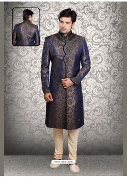 Demure Beige Silk Sherwani