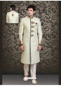 Scintillating Cream Churidar Sherwani