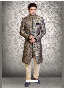 Eye-catching Blue Brocade Sherwani