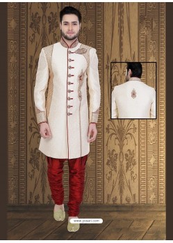 Eye-catching White Jaquard Sherwani