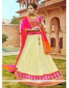 Patch Border Jacquard A Line Lehenga Choli In Pink And White
