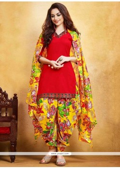 Print Fancy Fabric Punjabi Suit In Red