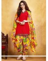 Print Fancy Fabric Punjabi Suit In Red