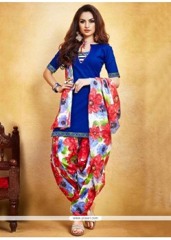 Striking Blue Fancy Fabric Punjabi Suit